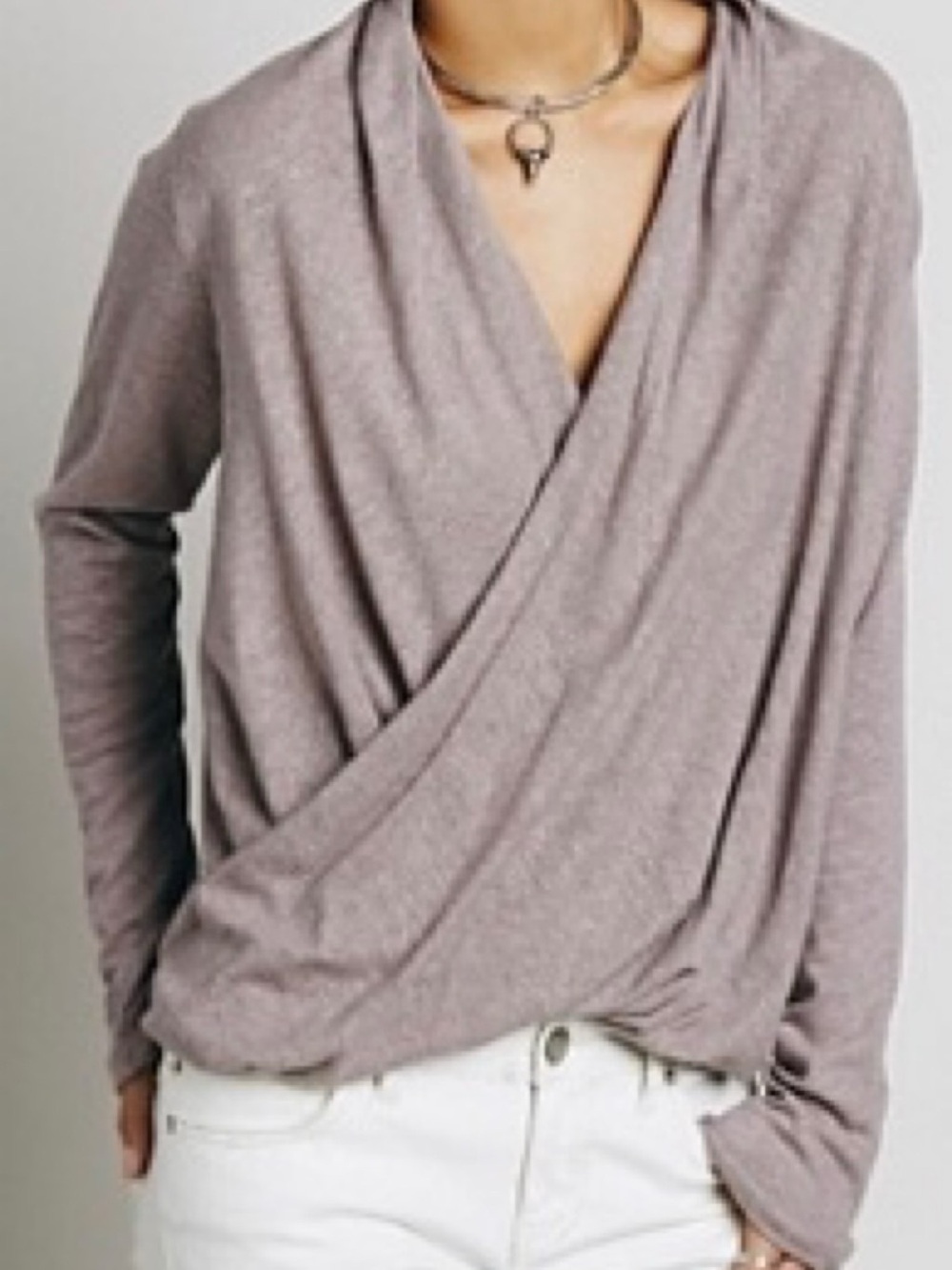 Free People XS Draped Hemp Long Sleeve Top - Mauve